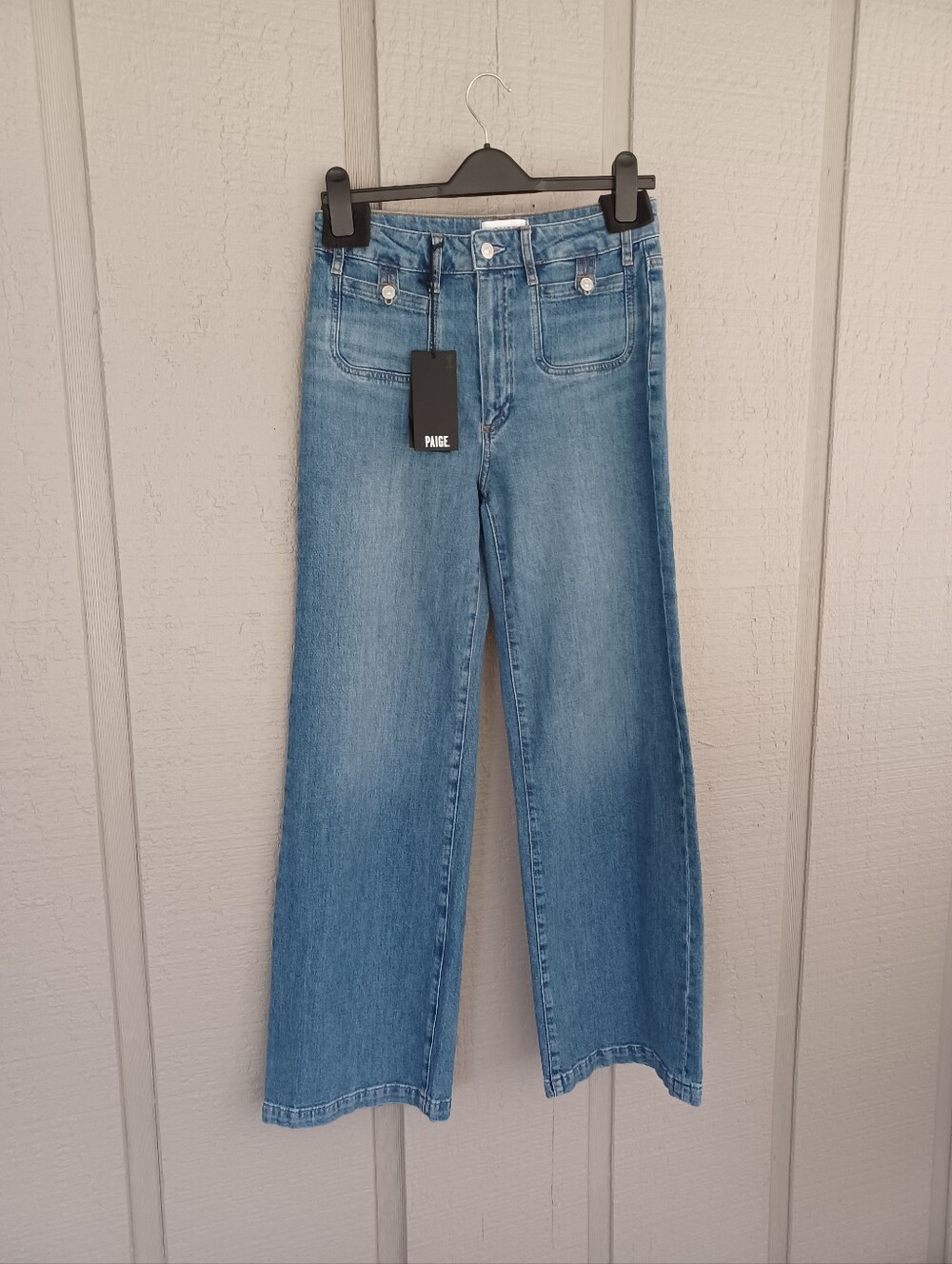 Paige Anessa Rounded Insert Pockets Wide Leg Jean Size 29 High Rise Stretch